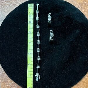 Black Onyx faceted with Marcasite Sterling Silver link bracelet earrings same